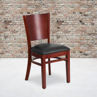 Flash Furniture XU-DG-W0094B-MAH-BLKV-GG Lacey Series Solid Back Mahogany Wooden Restaurant Chair - Black Vinyl Seat